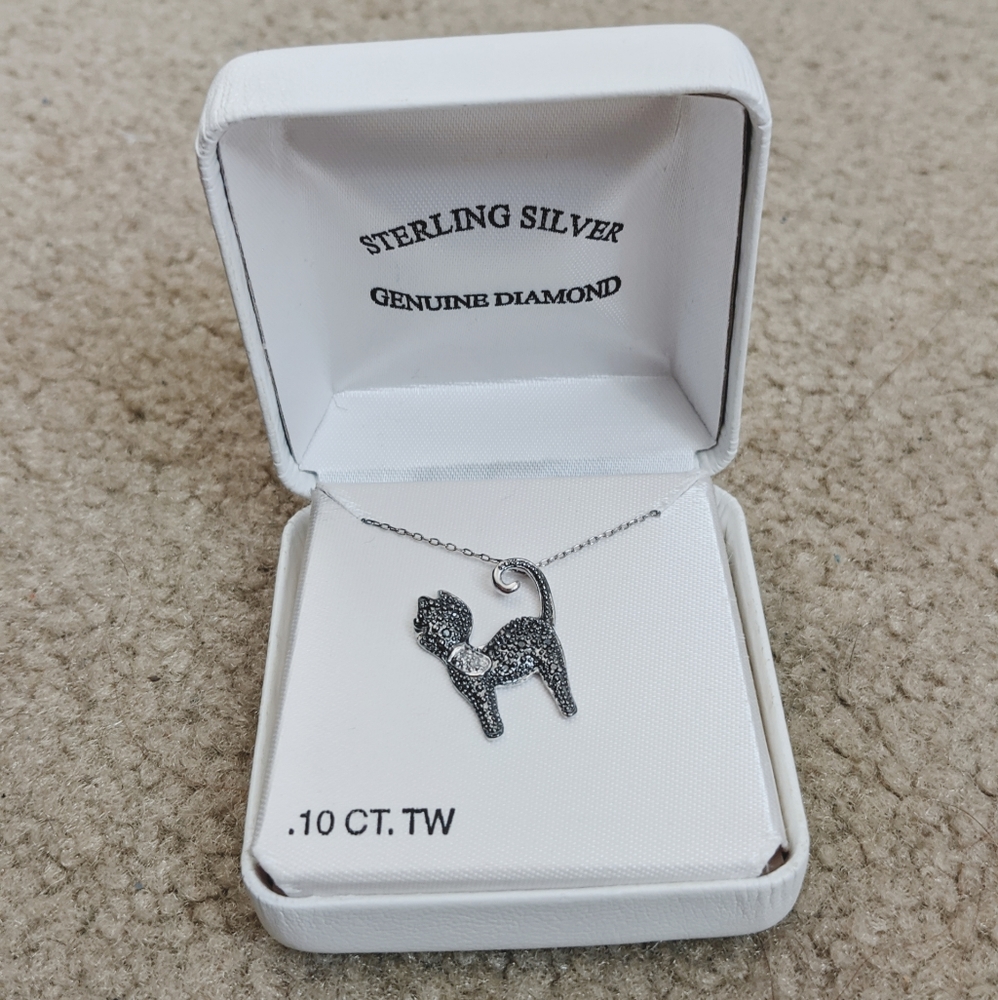 Sterling Silver .10ct Black Diamond Cat Necklace